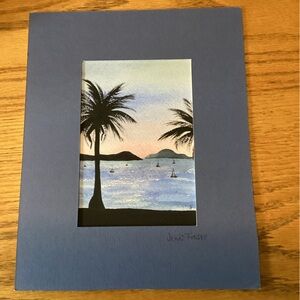 Matted Tropical Palm Watercolor Art - 8x10
